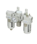 Compressed Air Filter Regulator Lubricator Pro Grade Combo With Gauge And Manual Drain Half Inch NPT Poly Bowl With Metal Guard