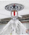 No Sweat Heavy Duty Fire Sprinkler Head 10 Pack Quick Response Activation At 155 Fahrenheit Water Spray from installed sprinkler.
