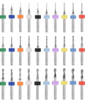 Micro Drill Bit Set 0.1mm To 3mm In 30 Pcs displayed in a grid, showcasing tungsten carbide bits with color-coded rings for precision work.