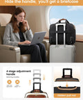 Modern women's TSA rolling laptop bag on airplane