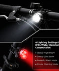 USB Rechargeable Bike Light Set With Front And Rear LED Lights For Mountain Biking Waterproof Silicone Body on handlebars