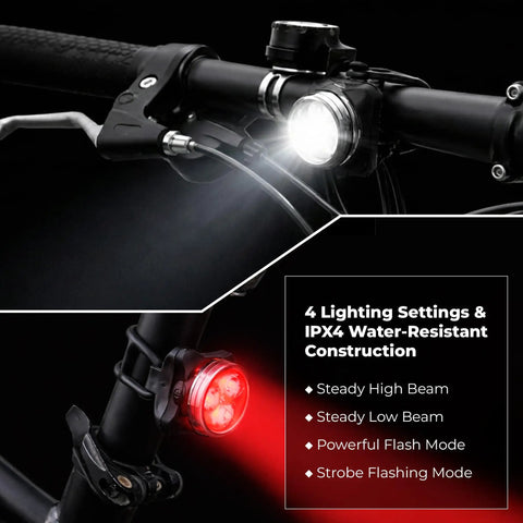 USB Rechargeable Bike Light Set With Front And Rear LED Lights For Mountain Biking Waterproof Silicone Body on handlebars