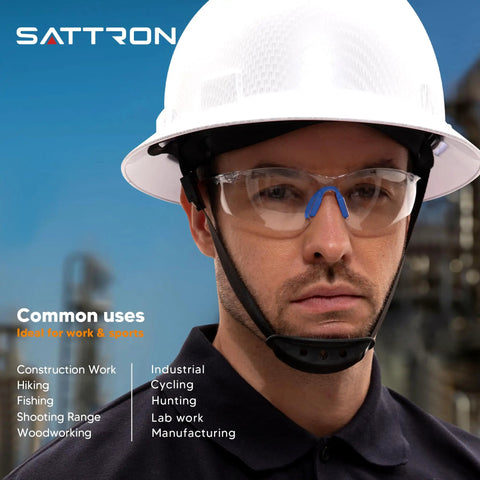 Man wearing 24 Pack Clear Safety Glasses With UV Protection And ANSI Z87.1, Scratch And Impact Resistant Protective Eyewear