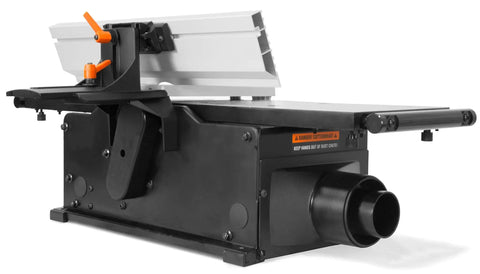 Heavy Duty 10 Amp 8 Inch Spiral Benchtop Jointer With Extendable Table and 16 Staggered HSS Blades, side view of the machine