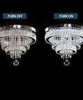 15.7 Inch Crystal Semi Flush Mount Ceiling Light With 2 Ring LED Chandelier Built In Non Dimmable LED Cool White 6500K Glow