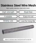 Sturdy 304 Stainless Steel Wire Mesh, 23.5 Inch Wide By 10 Foot Long, 2mm Mesh Holes And 0.45mm Wire Diameter, rolled on white background.