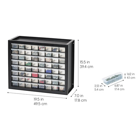 64 Drawer Small Parts Organizer Cabinet For Hardware Screws Nuts And Bolts Electronics Beads Craft Supplies Building Bricks And More Black Made In USA Durable Storage For Workshop And Classroom Teacher Toolbox