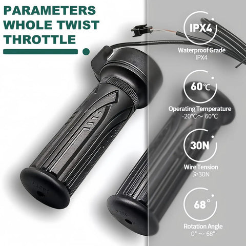 Full Twist Throttle For 12V-72V Ebikes And Scooters 3 Pin SM Connector 71 Inch Wire Right Hand Grip Fits 22.2mm Handlebars