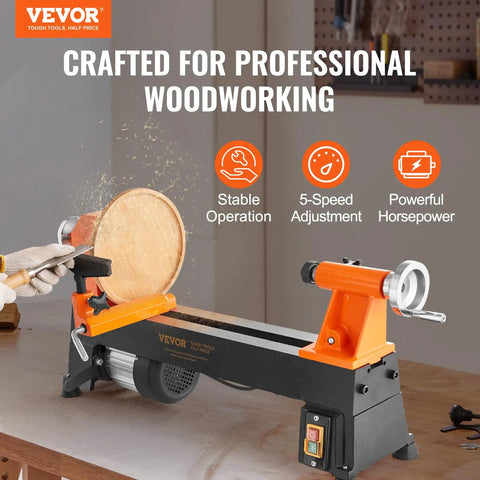 Workhorse Benchtop Wood Lathe 10x18 Inch For DIY Woodworking 0.5 HP 370W Power With lathe turning wood on workbench