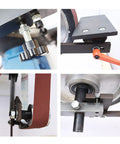 Close-up of components on the Shop Ready Heavy Duty Variable Speed Belt Sander And Knife Grinder with polishing details.