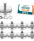 Beefy Neodymium Round Magnet With M8 Thread Mounting Hardware 200 Lb Pull, Corrosion Resistant Steel Base, 8 PCS Pack