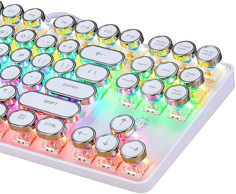 Killer Mechanical Gaming Keyboard With 107 Keys Wired Blue Switches Hella Smooth Typing And Dope Dynamic Backlight close-up of colorful keys.