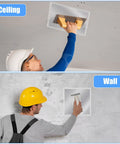 Man applying DIY Wall Repair Kit No Pro Needed With 4 Large 12 Inch Self Adhesive Mesh Patches on ceiling and wall.