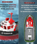 Gnarly Fast RC Boat Tugboat 2.4Ghz Remote 1/72 Scale Simulation Racing Model Unassembled DIY Kit RTR Version Black Finish Includes 2 Batteries Perfect Gift For Speed Junkies with gorgeous lighting for night driving and streamlined hull design.
