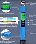 4 In 1 TDS Meter Digital Water Tester With Temperature TDS EC And Temp Readouts For Drinking Water RO DI Systems Aquariums And More Accurate Reliable Professional Grade 0 To 9999 PPM with LCD display and titanium probe.