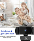 Solid 1080p Autofocus Webcam With Built In Mic For Laptop And Desktop, featuring light correction and focus display.