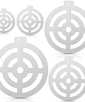 Five Piece AR500 Steel Target Set For Shooting, 3, 4, 6, 8, And 10 Inches Gong Targets with visible patterns and sizes