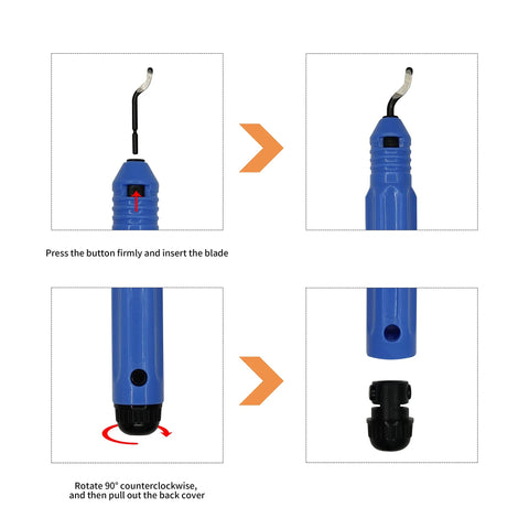 Blue deburring tool with anti-slip handle and replaceable BS1010 blades for wood, metal, plastic