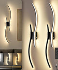 Cordless Battery Operated Wall Sconces Set Of 2 With 10000mah Power Bank 31.5 Inch Black Led Light sleek curved design mounted on wall with remote control