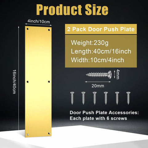 Premium Gold Stainless Steel Door Push Plate 16X4 Inch Kick Guard With Hardware Interior Exterior Brushed Metal Finish Scratch Resistant And Built Tough