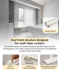 Dual Track Ceiling And Wall Curtain System, Heavy Duty Double Rails With Silent Slides For Room Dividers, 8ft To 10ft Length, Includes Hooks Clips Brackets, White in bedroom window setup
