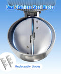 Close-up of dual stainless steel blades inside Top Shelf Heavy Duty Electric Ice Crusher And Shaver with replaceable parts.