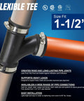 No Sweat Flex Tee Coupling With Heavy Stainless Steel Bands Fits One Point Five Inch Pipe For Dwv And Sewer Lines Rust Tight Gasket Seal