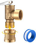 Front view: Gulfmew 30 PSI brass pressure relief valve with 3/4 NPT female thread adapter; includes PTFE tape.