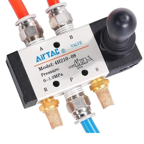 Hand Lever Pneumatic Valve Five Way Two Position With Manual Control Direct Acting Type Aluminum Alloy Body Port Size PT One Quarter Inch Model 4H210-08