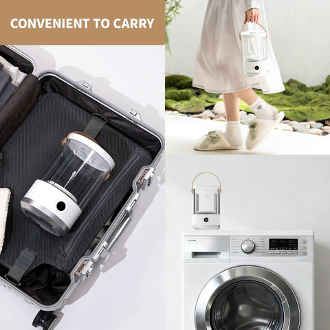 Image of Compact Portable Mini Washing Machine For Dorm Life And Getaways Cordless Electric Washer for easy transport in a suitcase.