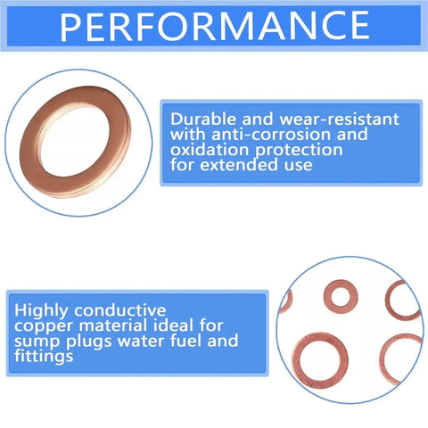 Heavy Duty Copper Washer Set 50 To 200 Pcs Gasket Kit M4 To M14 For Sump Plugs And Automotive Repairs Heat Resistant Copper Ring Seals Universal Fit And Durable Copper Washers, copper washers