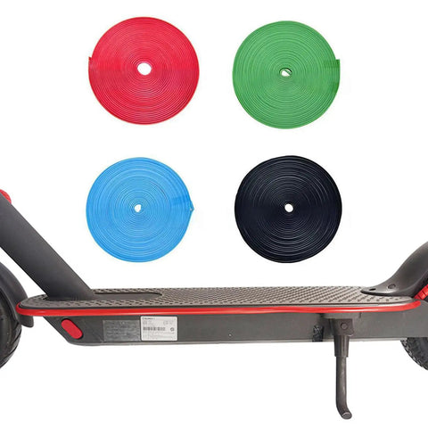 Blue PVC Self Adhesive Body Protective Strips For Electric Scooters And Skateboards Scratch Resistant Easy To Install Decorative Trim Anti Scratch Shield For Scooter Part shown with multiple color options displayed above a scooter