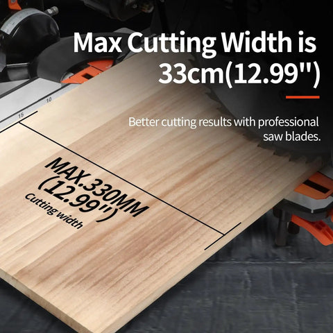 12 Inch Sliding Compound Dual Bevel Miter Saw With Laser Guide And LED Light Extension Table 15 Amp Power Beefy Cutting Capacity Includes 40T And 120T TCT Blades For Precise Smooth Cuts showing max cutting width