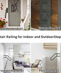 Heavy Duty Wrought Iron Handrails For Outdoor Steps And Indoor Stairs Built Like A Tank With Rustproof Frosted Black Finish Wall Mount Porch Deck Safety Grab Bars Got Your Back When Things Get Slippery - Various stair railings on indoor and outdoor stairs.