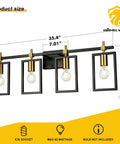 4 Light Bathroom Vanity Fixture With Black And Brass Finish 36 Inch Industrial Wall Mount Vanity Lighting shown with dimensions