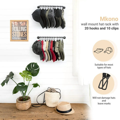 Set Of 2 Black Wall Mounted Hat Racks With 20 Hooks For Caps Visors And Snapbacks A Must Have Heavy Duty Metal Hat Organizer