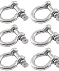 Six Pack 6mm Screw Pin Anchor Shackles Quarter Inch Heavy Duty 304 Stainless Steel Bow Shackles for Sailboat Rigging, Wire Rope Lifting
