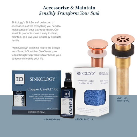 Sinkology copper care kit and accessories for Strauss Dual Mount Handmade Pure Solid Copper Bath Sink 19 Inch Naked Copper