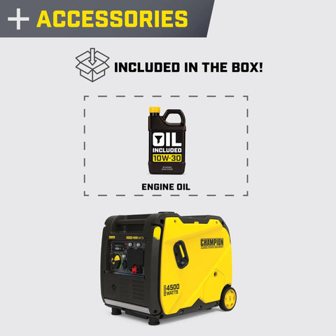 4500 Watt RV Ready Portable Inverter Generator with Crazy Quiet Technology and engine oil accessory