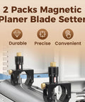Two Piece Magnetic Planer Blade Setting Jig Gauge Set For Woodworking Tools in use on planer