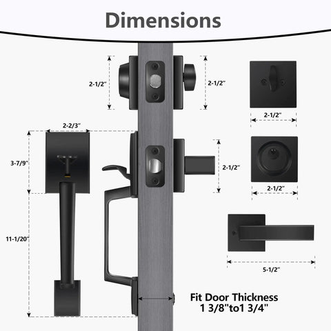 Matte Black Front Door Handle Set With Single Cylinder Deadbolt And Exterior Lever Lock For Home Or Office Modern Zinc Alloy Build Dimensions