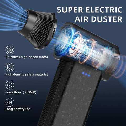 Cordless Air Duster 150000 RPM Turbo Power Mini Handheld Blower showcasing brushless motor and speed features