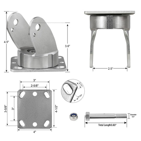 Top Shelf Super Heavy Duty Caster Yoke Replacement Featuring Adjustable Slot Plates And Smooth Swivel Pivots, 4.5x3 inches.