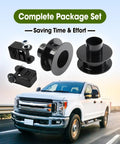 2.5 Inch Front Leveling Kit For Ford F250 F350 Super Duty 4X4 showing black steel coil spacers and shock mounts.