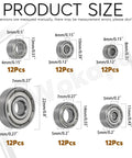 Front view of Wokape bearings set: six sizes of double-shielded miniature deep groove ball bearings, 72 pcs total.