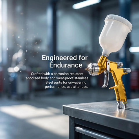 Smooth Operator Gold Toned Pneumatic Hvlp Paint Spray Gun With 1.3Mm And 1.8Mm Stainless Steel Nozzles And 600Ml Cup for auto bodywork.