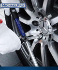 2-In-1 Lug Wrench And Torque Wrench, 1/2 Inch Drive With Sockets, used on car tire rim by gloved hand