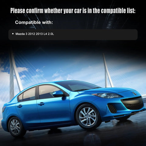 Blue Mazda 3 2012 2013 L4 2.0L shown with compatibility check text for Drop-In Alternator Replacement For Mazda 3 2010 2011 2012 2013 2.0L L4 Engine With 3 Pin Plug Compatible With 11342N 11342 A2TJ0791 A002TJ0791 LF8J-18-300 LF8J18300 Easy Install Reliable Power High Quality Auto Part