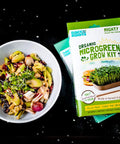 DIY Microgreen Grow Kit Six Grow Variety Pack For Organic Non GMO Pesticide Free Home Kitchen Garden Easy Setup Grow Your Own Fresh Greens Packed With Vitamins And Flavor next to a salad dish.