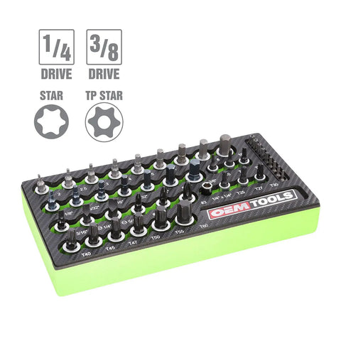 44 Piece Torx Socket Set For Auto Work With 1/4 And 3/8 Inch Drives, Heat Treated Alloy Steel Sockets, Rust Resistant Finish, EVA Tray